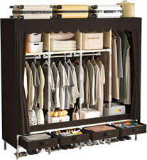 Sturdy 67" Portable Wardrobe with 4 Drawers & Hanging Rods - Brown