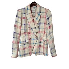 Cream, Pink, Purple  Blue Tweed 100 Cotton Blazer, Size M, 1103Z