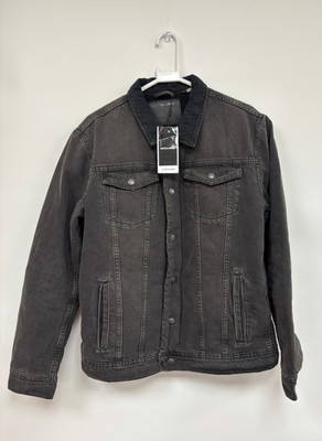 Herren Jeansjacke Jack & Jones Sherpa gefüttert in Schwarz Denim Größe L