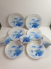 Vintage Japanese Blue And White Eggshell China 3 Trios