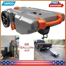 Portable RV Waste Tank 28 Gallon Tote Tank Hose Dump Sewer Kit Trailer Camper