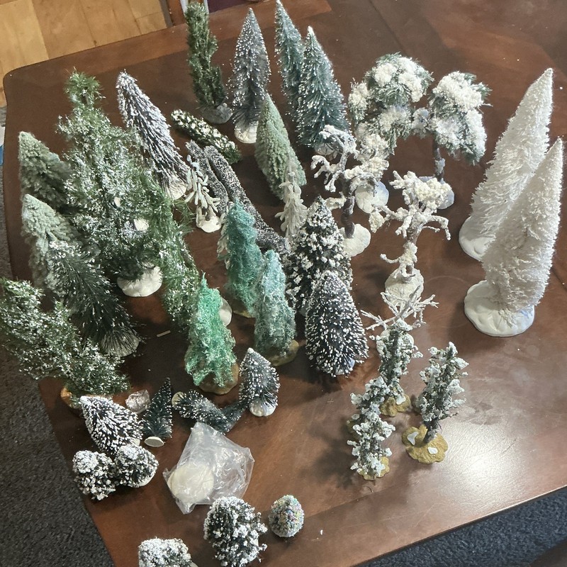 Large Christmas Lemax Mini Tree Lot Assorted Green & White Christmas