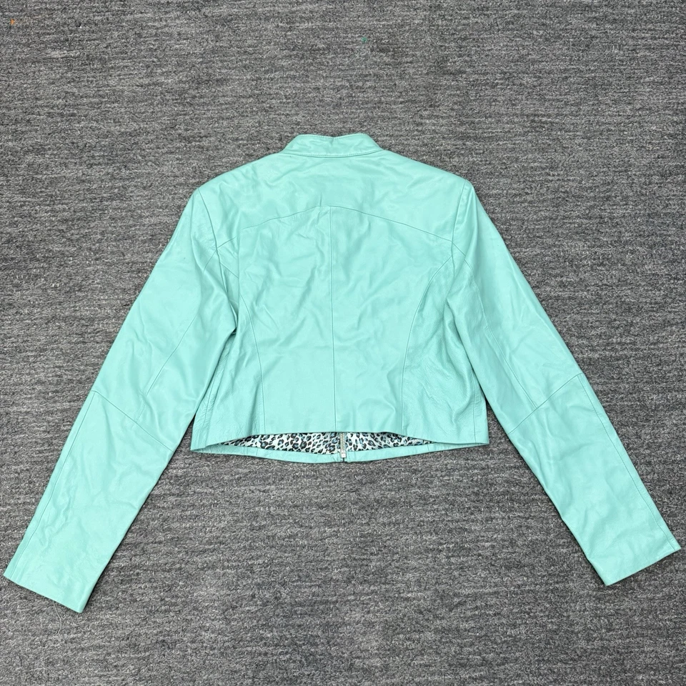 Chaqueta Wilsons Máxima de Cuero para Mujer Grande Verde Recorta Cremallera Completa Motociclista Rocker De Colección Foto 2 de 4