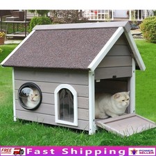 Outdoor Cat House W/ Escape Door Windproof Waterproof Feral Cats House Grey