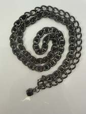 Vintage 80s Heavy Waist Chain Belt w/Black Faceted Stone Goth Punk