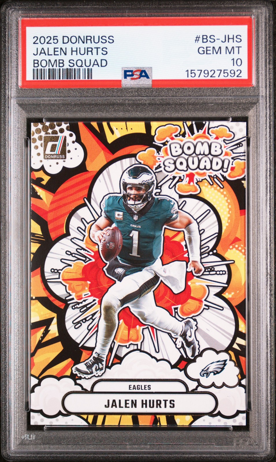 2025 PANINI DONRUSS BOMB SQUAD #BS-JHS JALEN HURTS PSA 10 view 1