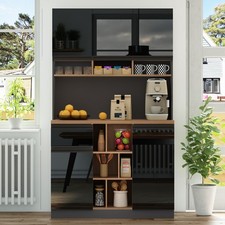 Kitchen Pantry Cupboard 180 cm Tall Storage Cabinet with Countertop 5-door Black