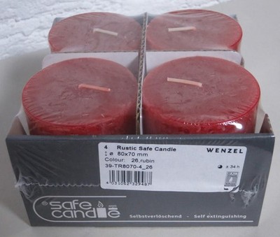 Kerze Rustic Sophia Farbe rubin, Größe 80/70, 1 Packung - 4 Stück, Kerzen Wenzel
