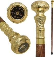 Travelers Compass Gentleman's Walking Stick Solid Brass Head handle 37" Gift