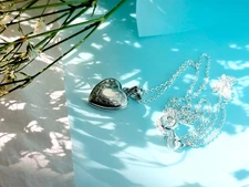 925 Sterling Silver Tiny Dainty Heart Locket Pendant with Floral Patterns