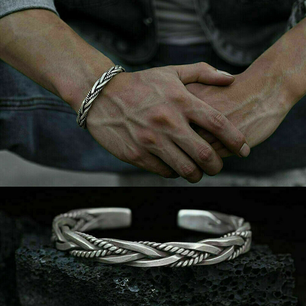 Men's Silver Plated Thai Handmade Vintage Open Bangle