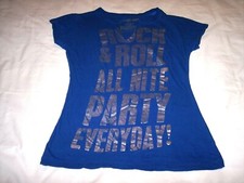 Kiss Rock & Roll All Nite Party Everyday! Blue Shirt Ladies XS Petite Slim-Fit
