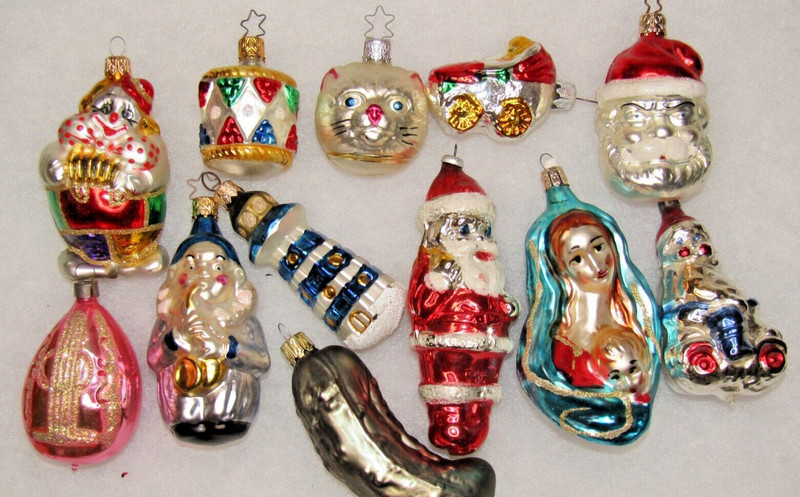 Lot VTG Modern Glass Figurine SANTA JESUS CLOWN CAT DRUM Christmas Ornaments