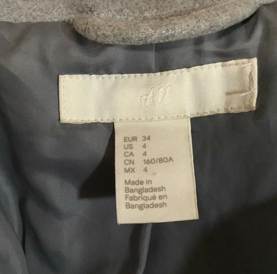 Chaqueta Abrigo H&M Mujer Gris Doble Pecho Cuello Alto Talla 4 Foto 3 de 4