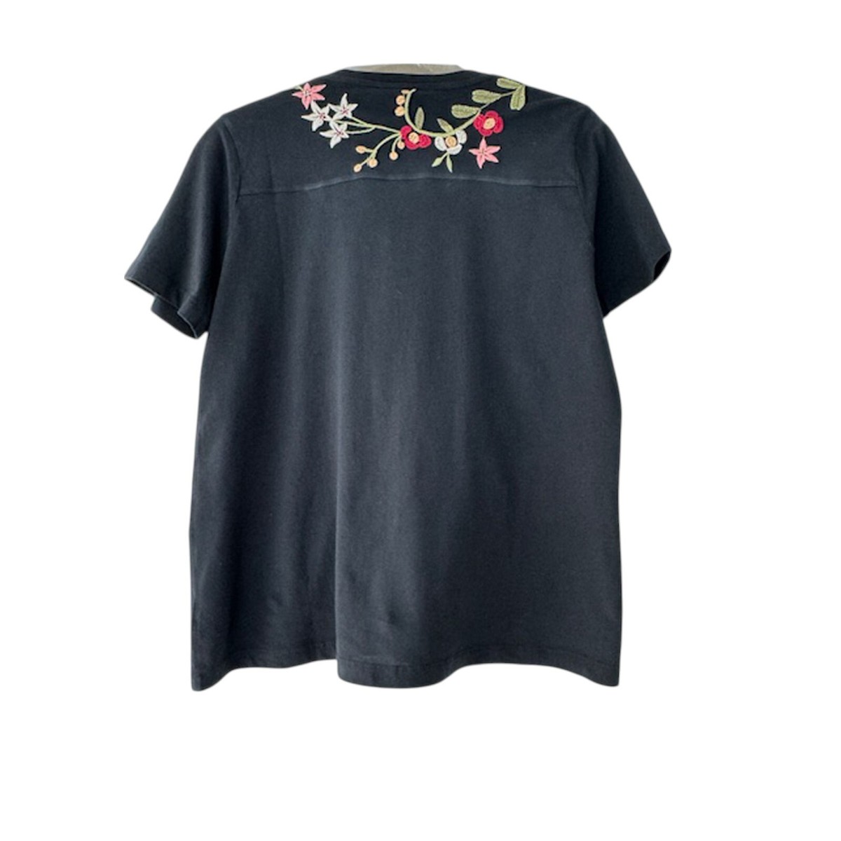 Johnny Was Nicolette V Short Tee Cotton Shirt Floral Embroidery