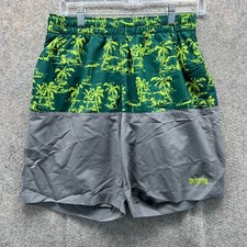 Duluth Trading Board Shorts Men Medium Grey Lined Swimwear Trunks Tropical Palms