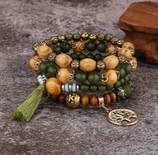 Stack Layering Beads Wrap Bracelet W/ Charms Bohemian Stretch Multi-Color Unisex