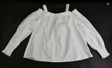 Loft Women Elastic Cuff Sleeve Spaghetti Strap Cold Shoulder Smocked Blouse MP