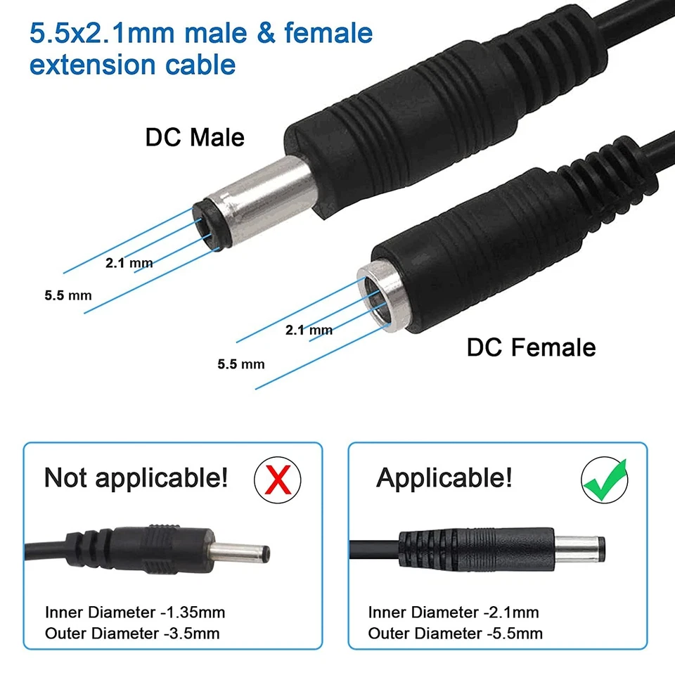 32ft 5.5mm x 2.1mm DC Power Extension Cable Male Female Cord for IP Camera 6pack - Image 4 of 4