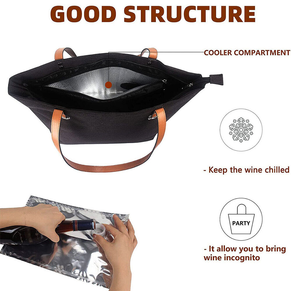 Wine Purse Insulated Beach Tote Bag with Hidden Compartment for Concert