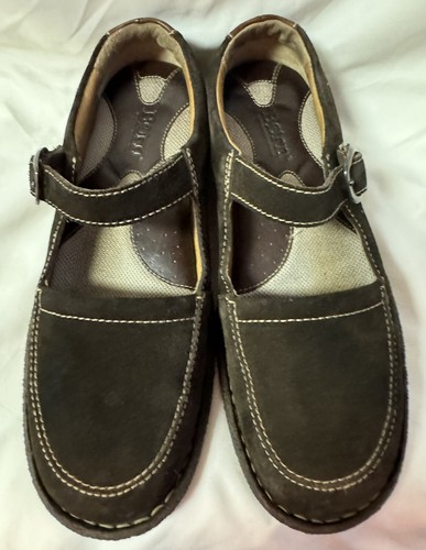 BORN Damen Gr. 9,5 M braun Wildleder Leder Mary Janes Komfortschuhe flache Slipper