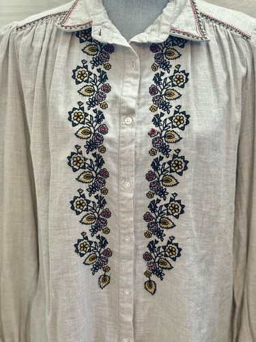 Max Studio Women’s Long Sleeve Button Down Embroidered Top Size Large Cotton NEW - Picture 4 of 10