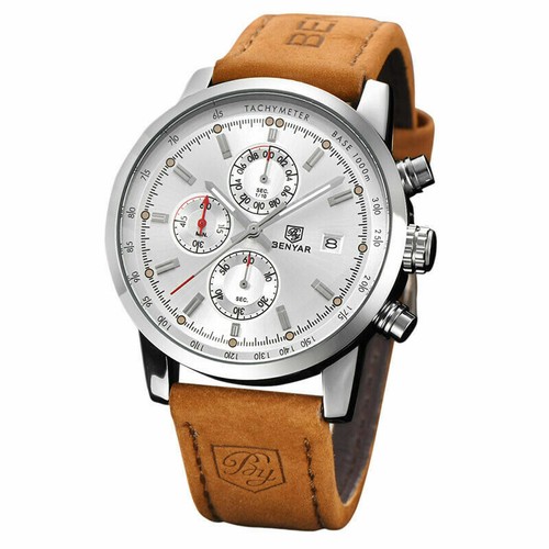 BENYAR Luxury Men's Date Pilot Quartz Wrist Watch Military Leather Band Gift - Picture 9 of 17
