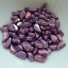 30 Beads - Paisley Duo Two Hole Chalk Purple Vega Czech Glass