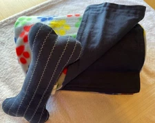 NEW! Reversible Rainbow Paw Print and Denim Blanket & Bone Set - Large