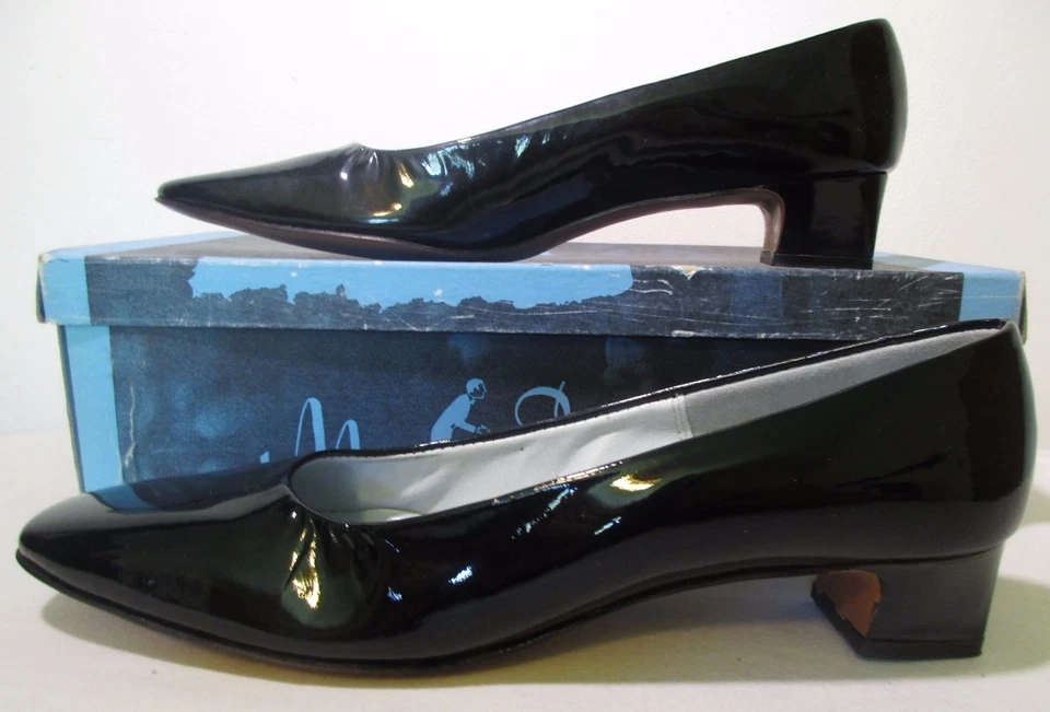 Antique Vintage Mr. Easton Black Patent Pumps Heels Dress Shoes With Box 7.5  - Image 2 of 4