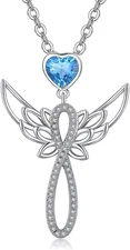 925 Sterling Silver Angel Wings Necklace for Women Girls Men Guardian Angel Wing