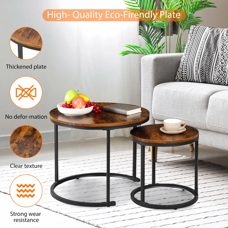 Modern Nesting Coffee Table Set of 2 Round Accent Coffee Table for Living Room - Image 3 of 4