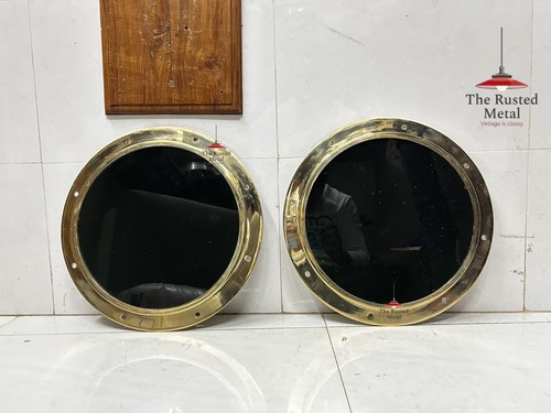 Vintage Nautical Brass Round Porthole | Black Glass Coastal Home Decor Set of 3 - Picture 9 of 10