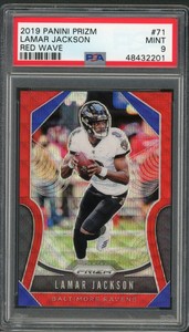 Lamar-Jackson-Baltimore-Ravens-2019-Panini-Prizm-Red-Wave-Card-71-PSA-9-65-149