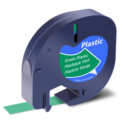 3PK For DYMO LetraTag Plus LT100T 12mm Black on Green plastic Label Tape 91334 - Picture 2 of 12