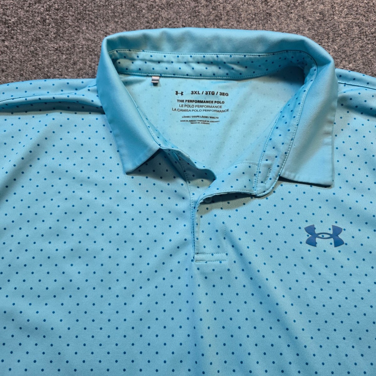 新品未使用 Under Armour 3XL ゴルフ ゲームシャツ Under Armour Shirt Mens 3XL Blue Polka Dot Performance Heat