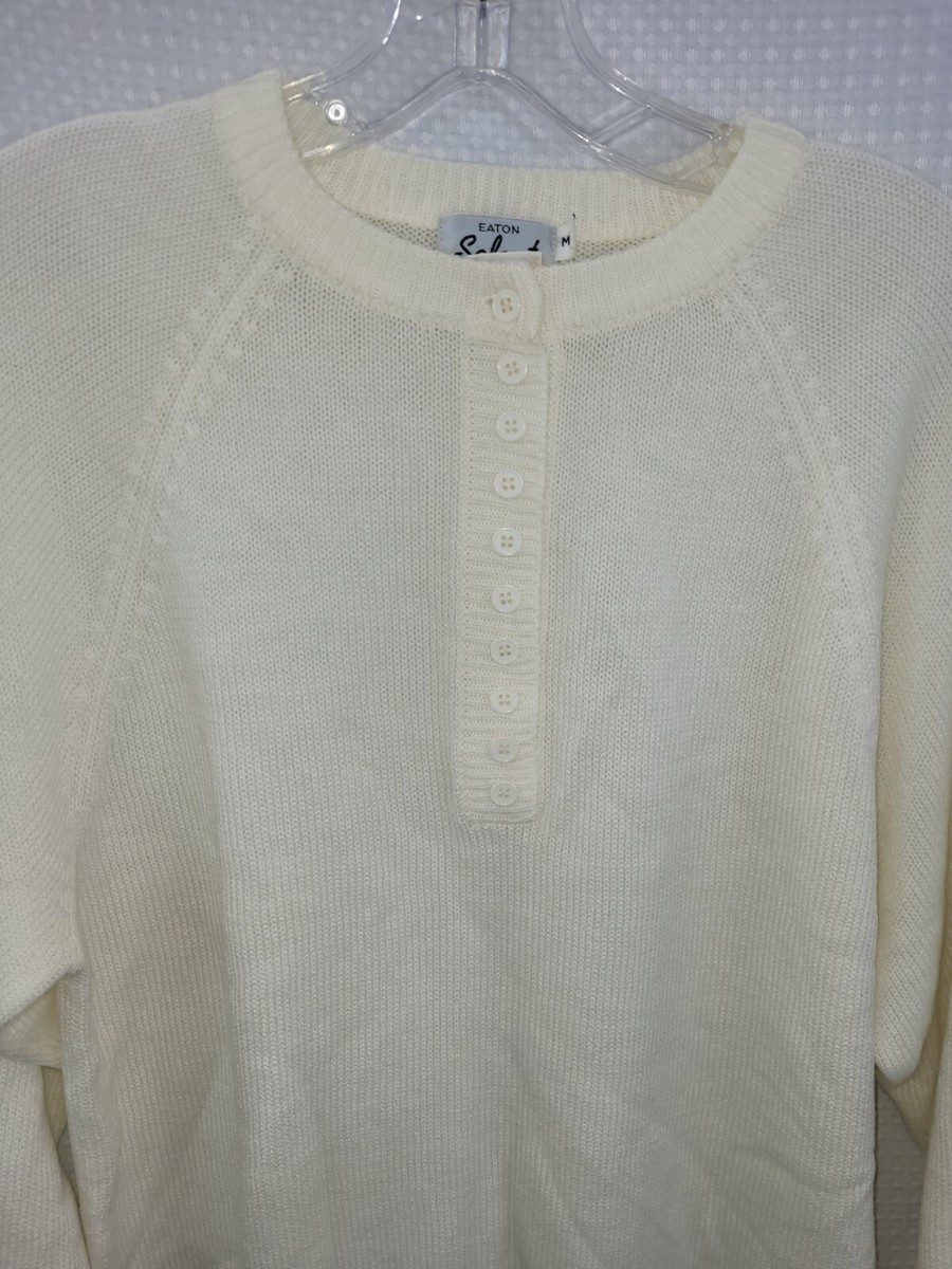 Vintage Eatons 100% Acrylic 1/4 Button Pullover Sweater Cream Medium Never worn View 3