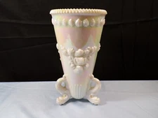 Westmoreland Milk Glass Carnival Glass MOP Argonaut Dolphin Footed Vase