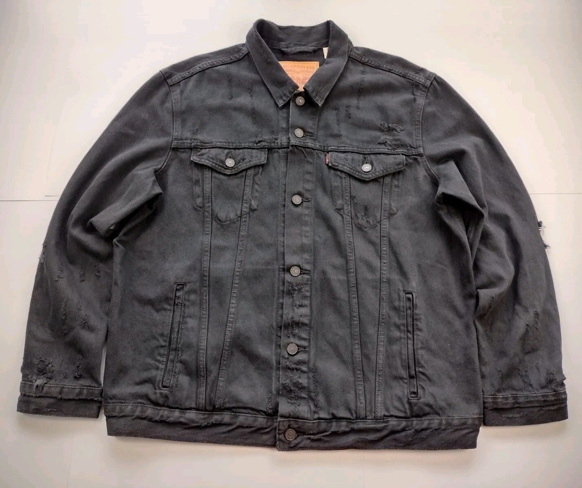 Levis Trucker Jacket Men's XXL Black Denim Button Red Tab Pockets