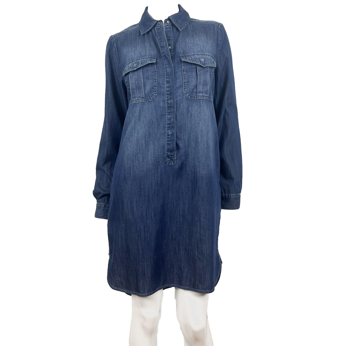 white house black market denim shirt dress White House Black Market Denim Shirt Dress 6 Women Long Sleeve Pockets  Buttons