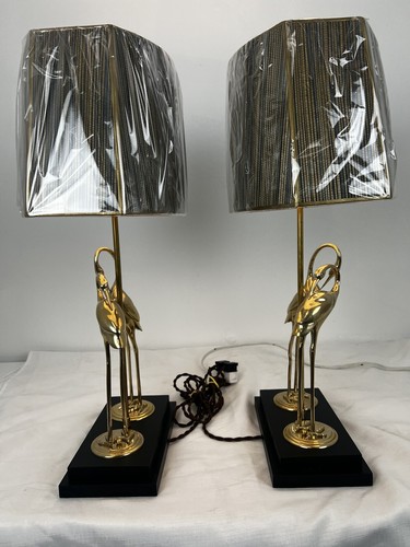 Pair Of Vintage Brass Cranes Egrets Heron’s Lamps Mid century 27"x 10.5" - Picture 5 of 10