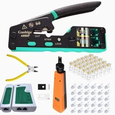 RJ45 Crimping Tool Kit Pass Through Ethernet Crimper Cat6A Cat6 Cat5e Cat5 Cr...