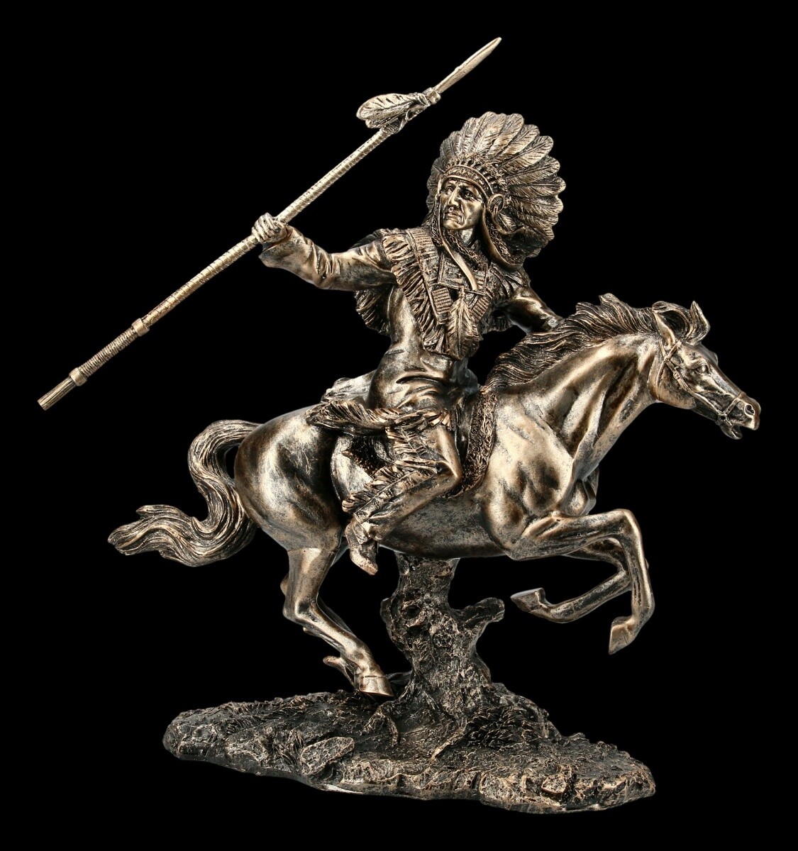 Indian Figure - Tribal Chief Riding With Spear Decorative Statue Sculpture,Width
