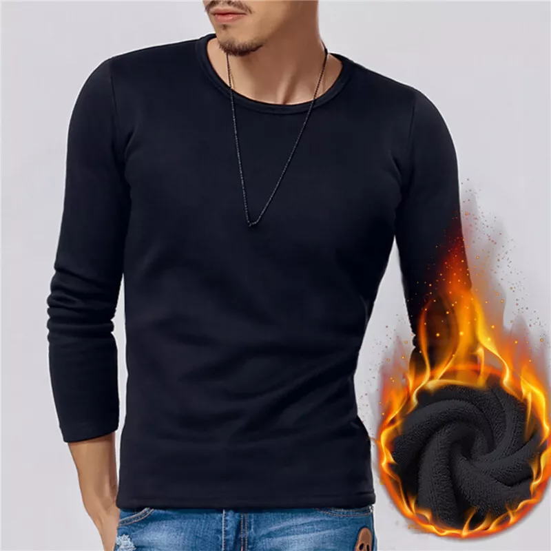 Mens Fleece Lined Thermal Long Sleeve T Shirts Warm Underwear