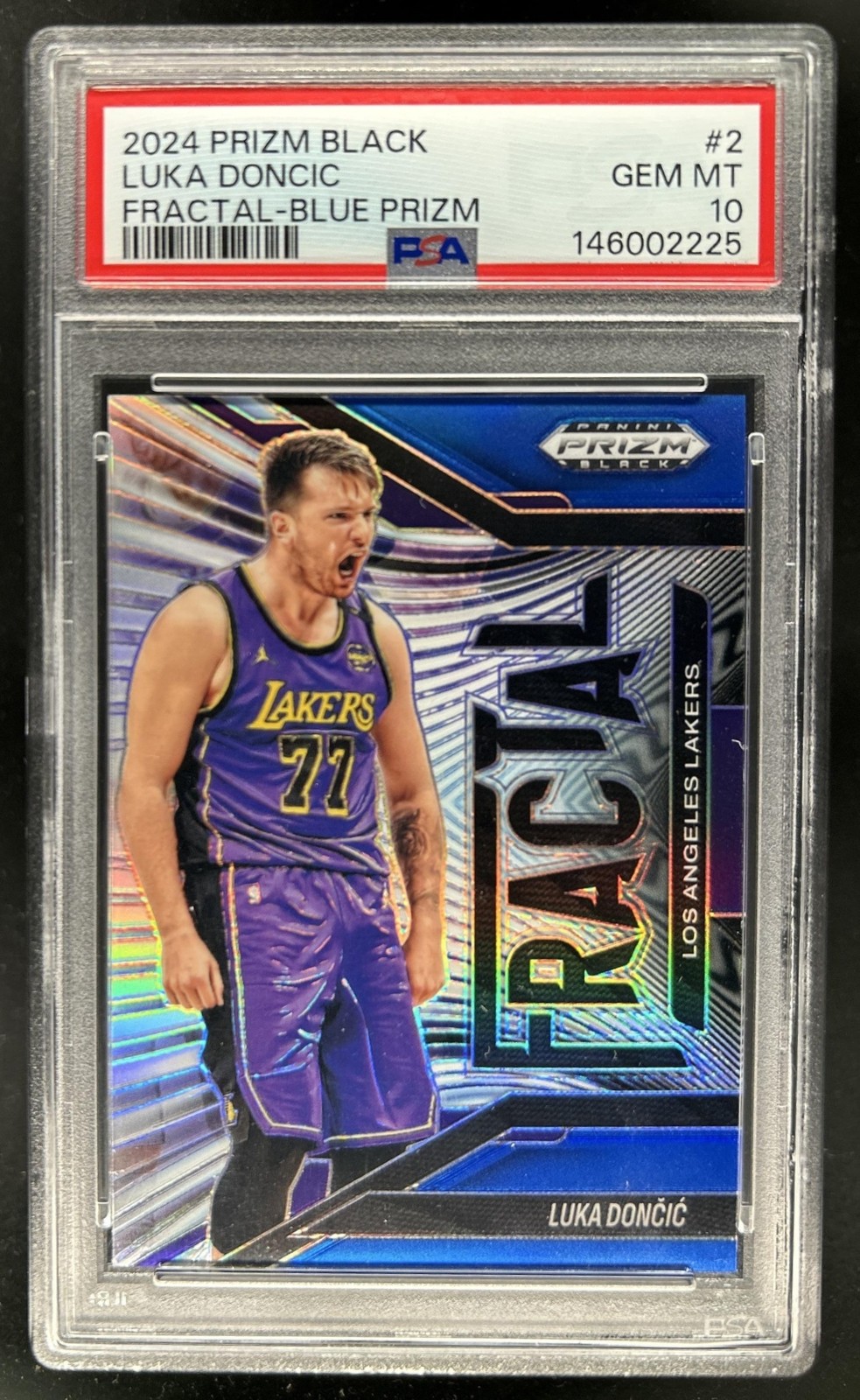 2024-25 Panini Prizm Black Luka Doncic Fractal Blue Prizm #/199 Lakers PSA 10