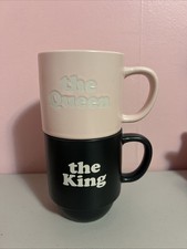 Stoneware Mugs "the King"  "the Queen" Wedding Anniversary Bridal Gift Set