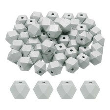 50pcs 16mm Light Gray Geometric Wood Beads 3.3mm Large Hole for Jewelry Making