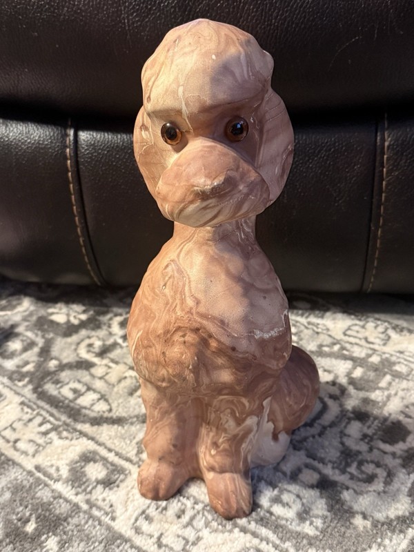 Vintage Collectible 14” Ceramic Poodle Statue Wood Grain Look Finish