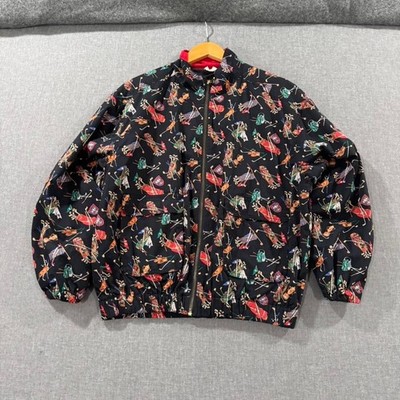 Vintage 80s Golf Windbreaker Jacket Full Zip All Over Print Black Mens Medium
