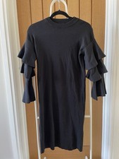 Cameo Rose Black Ruffle Long Sleeve Straight / Bodycon Jumper Dress - Size S/M